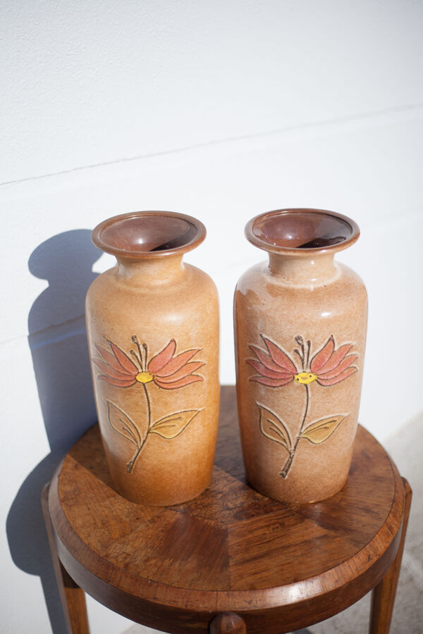 Paire de vase west germany 202-37 vase céramique allemande, pot à fleur, vase motif fleur