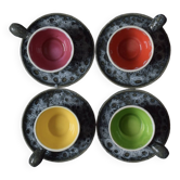 Ensemble de 4 tasses et 4 sous-tasses Vallauris Écume de Mer - 1960.