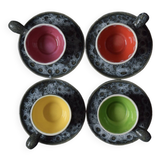 Set of 4 Vallauris Écule de Mer cups and 4 saucers - 1960.