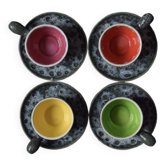 Ensemble de 4 tasses et 4 sous-tasses Vallauris Écume de Mer - 1960.