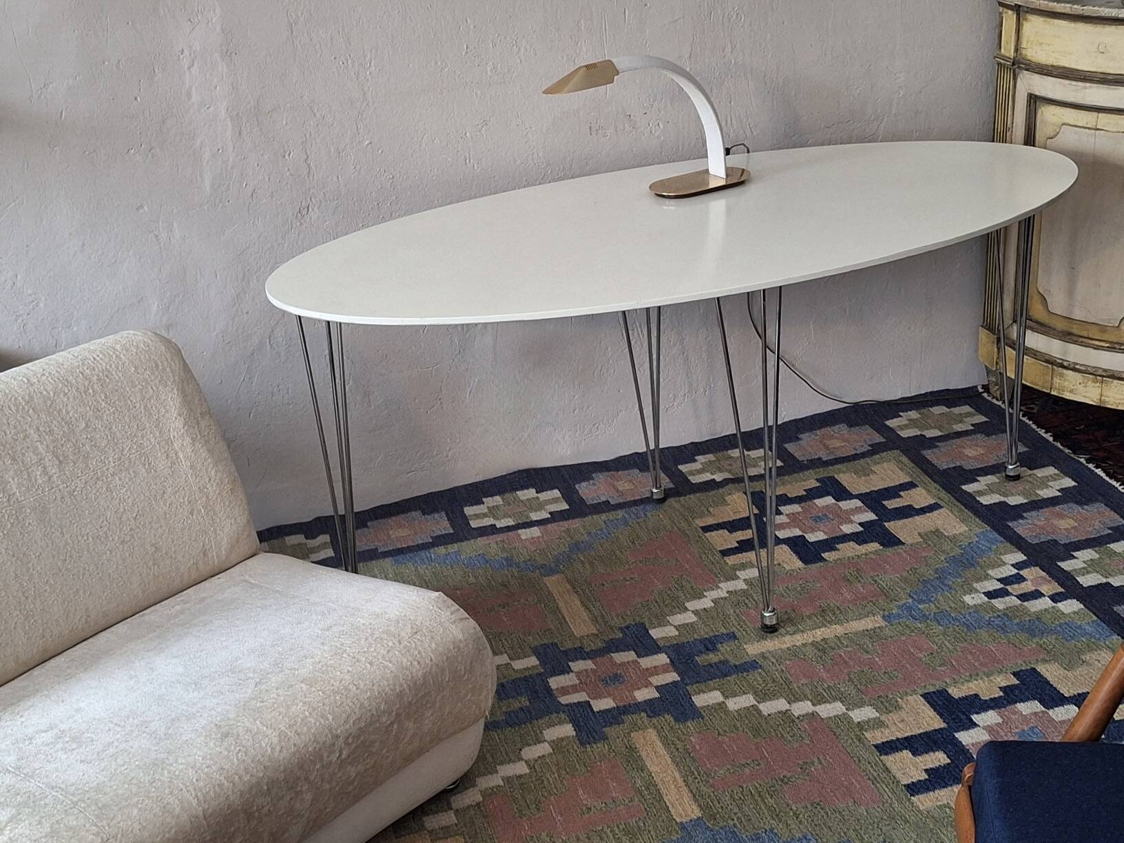 Vintage ellipse shaped dining table, Denmark 1970s