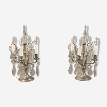 Paire de girandoles en cristal de style Louis XV