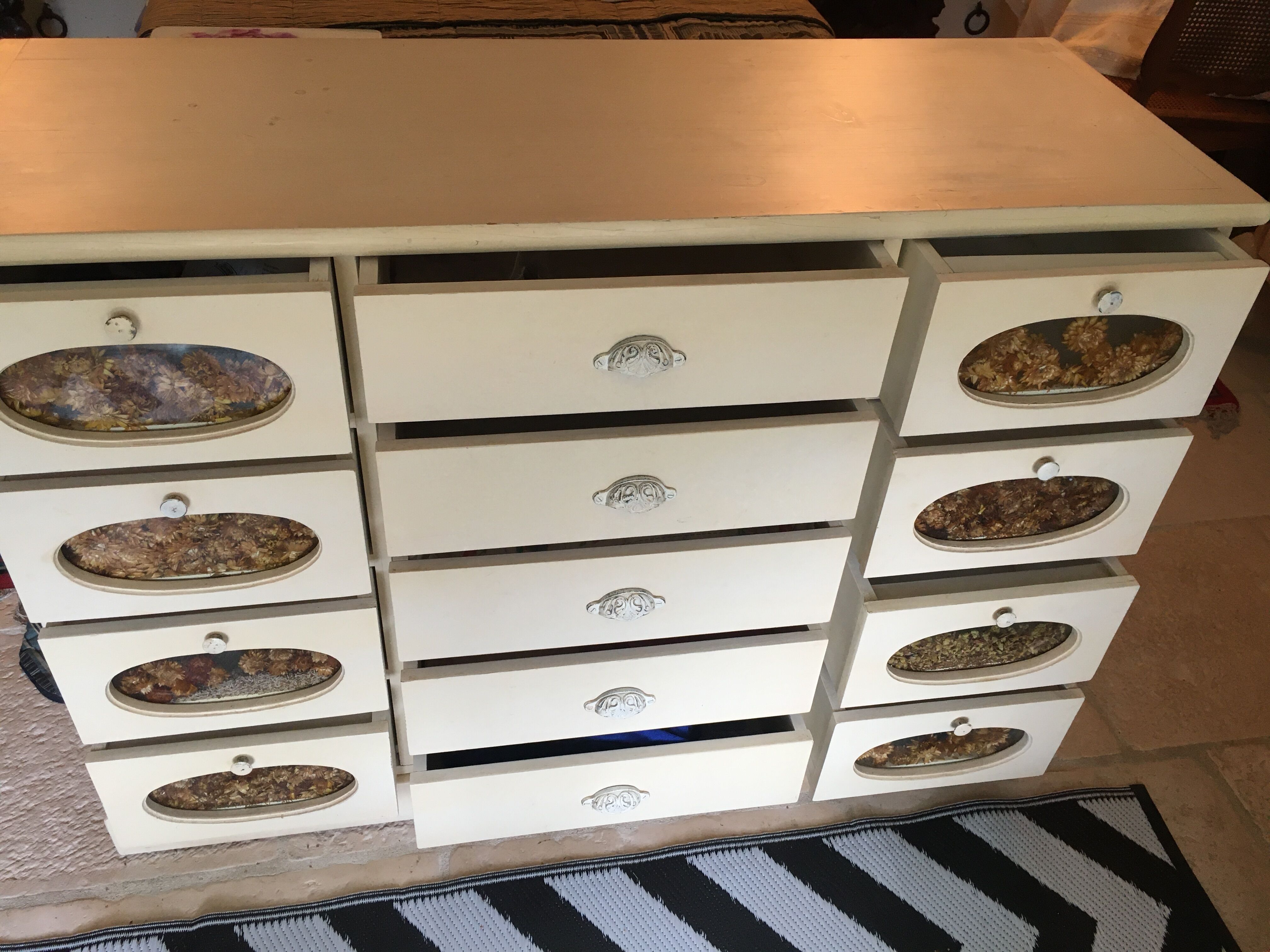 White patinated pine grain cabinet