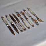Knives and forks, XIXth, silver blades and forks, mother-of-pearl handle, minerva hallmark