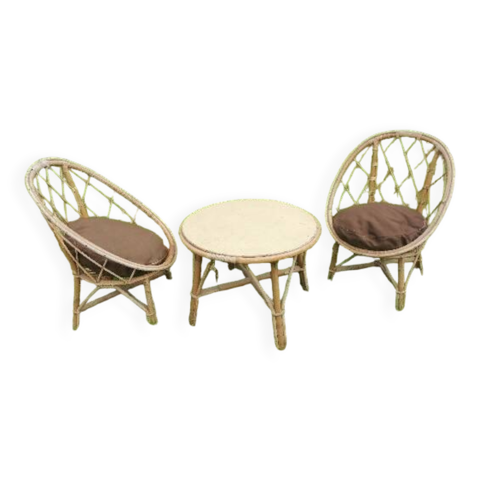 3-piece rattan wicker garden furniture set 1960 70