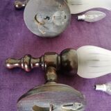 Set of wooden and frosted glass wall lights