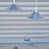 Pair of brushed aluminum pendant lights