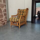 Vintage bamboo and rattan tartan armchair