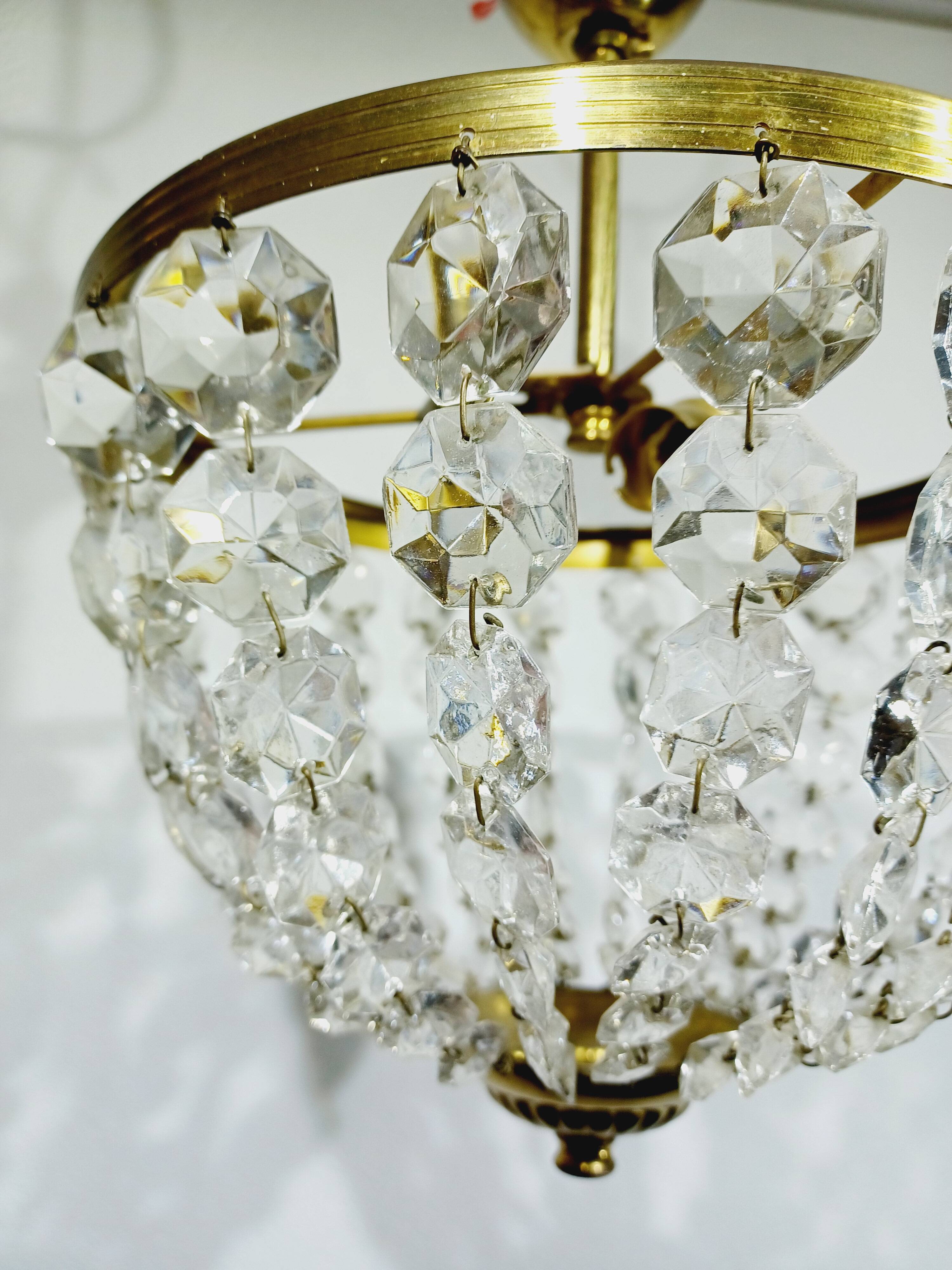 Plafonnier 2 lumières Laiton Et Cristal