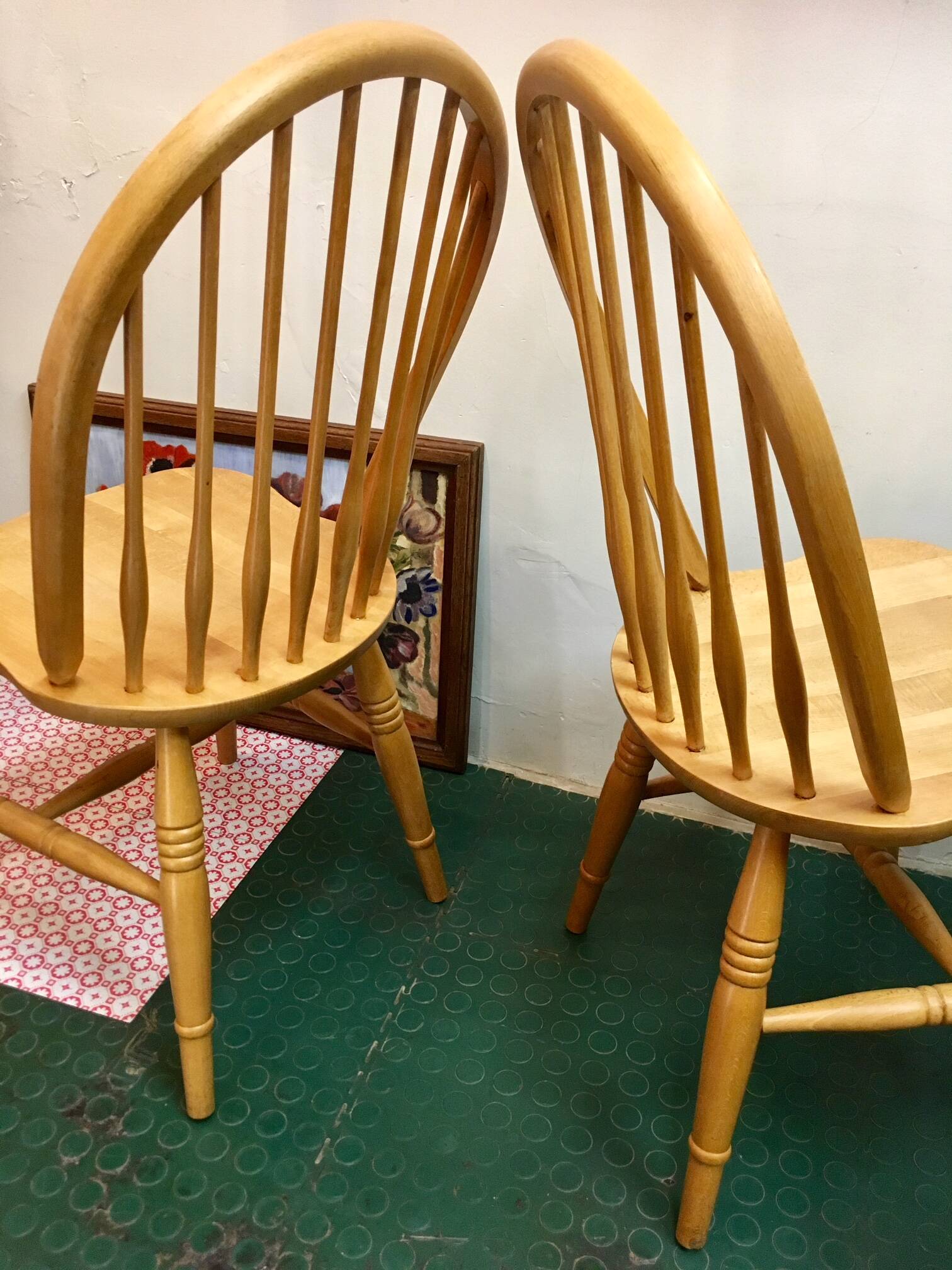 Pair of vintage windsor beech chairs