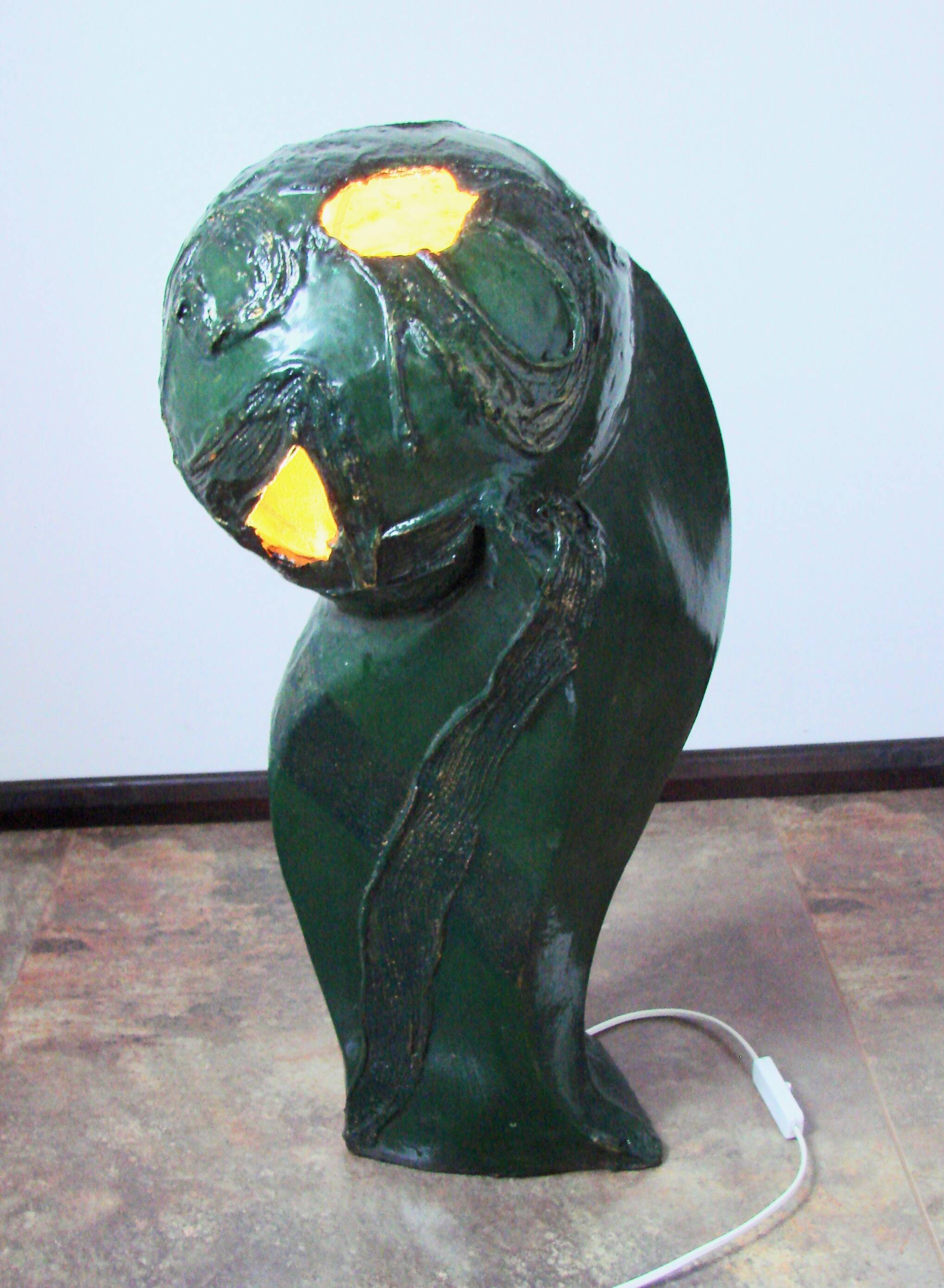 ‘Head’ sculpture lamp, glazed ceramic, vintage, Poland, 20th century