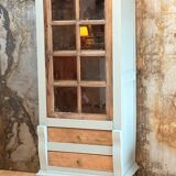 Raw wood and celadon glass cabinet