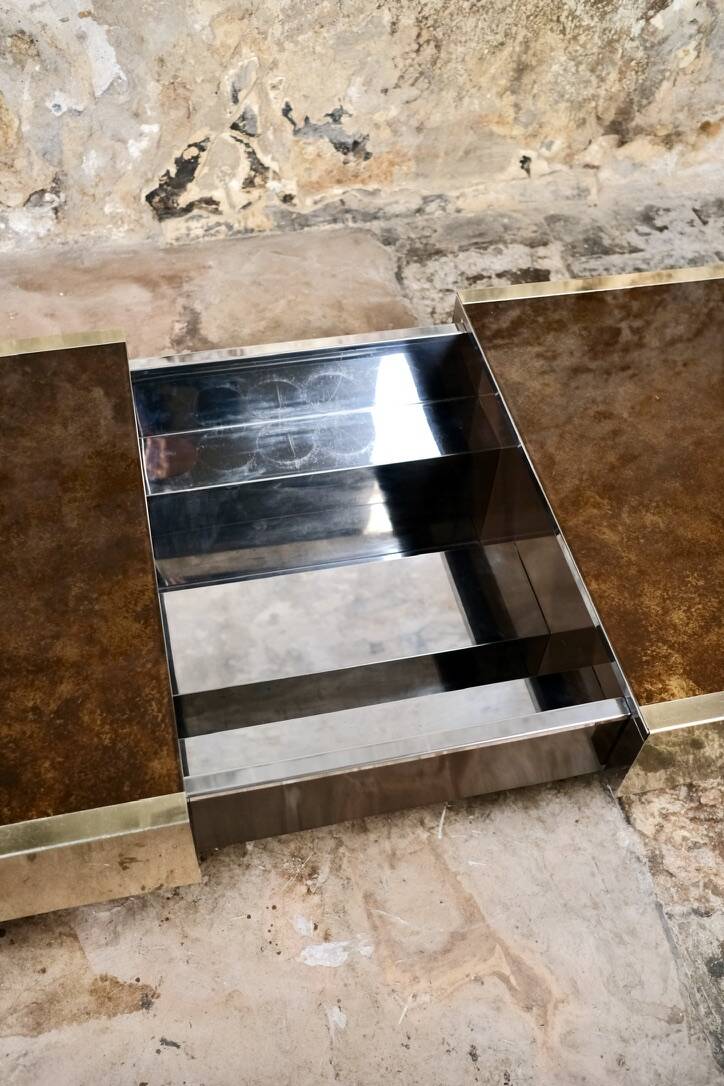 Brass solar flare bar coffee table, Cidue, Italy, 1970s
