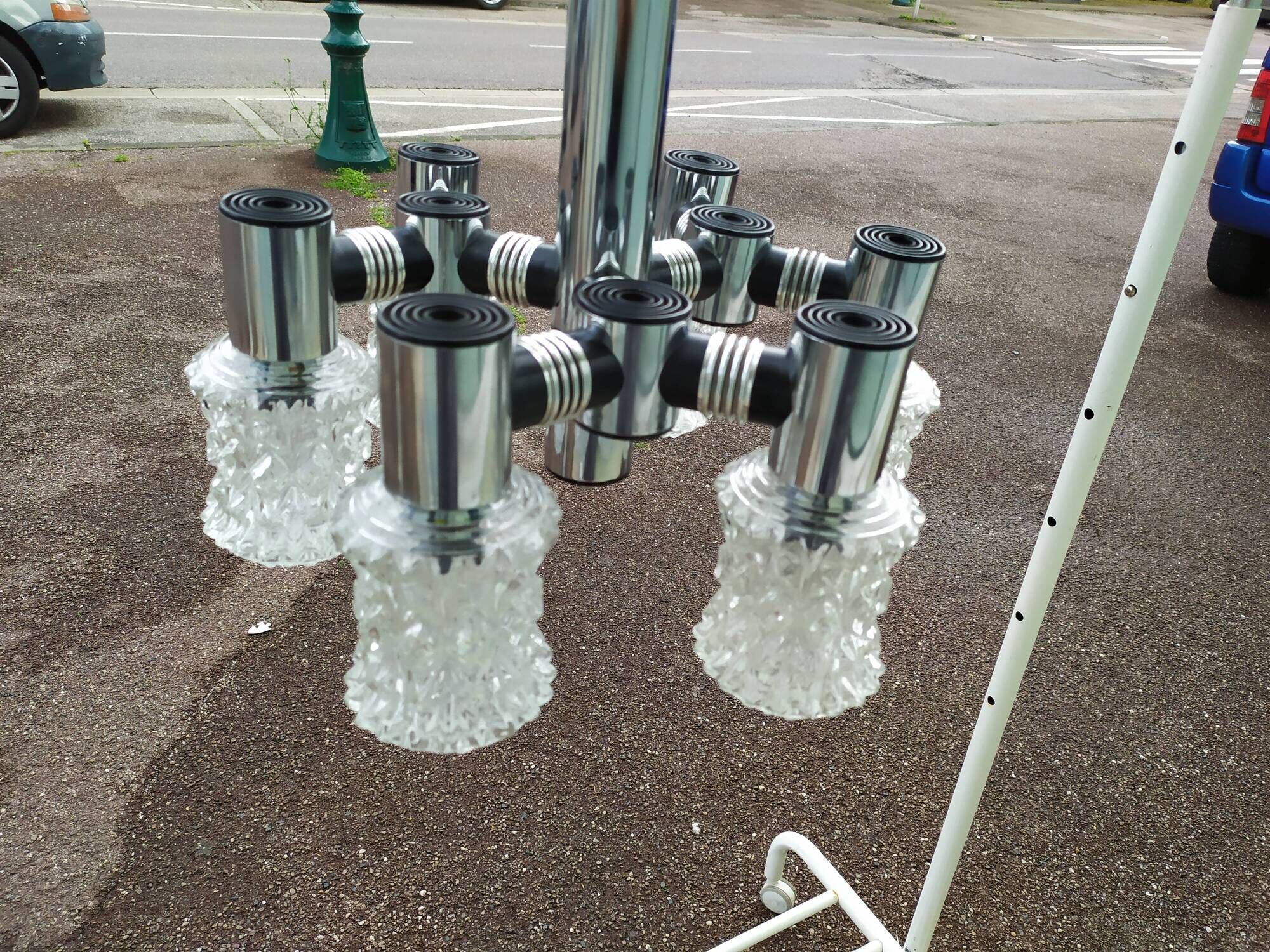 Vintage ceiling lamp in chrome plated and glass cut from targetti 1970 - 6 lamps