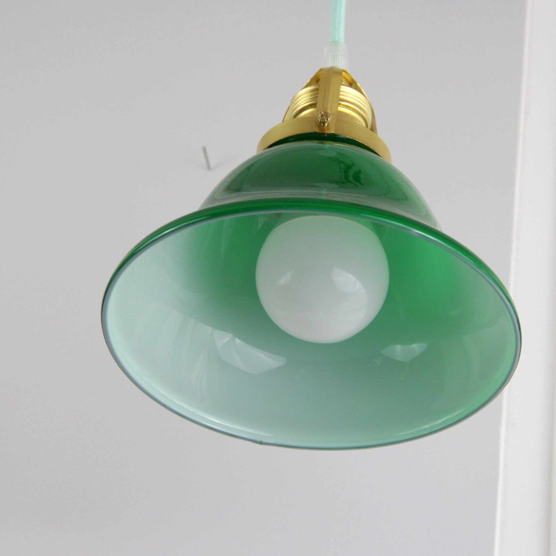 Hanging Lampshade opaline green vintage old Tulip glass