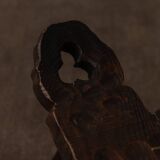 Spanish brutalist tripod chair in carved solid wood