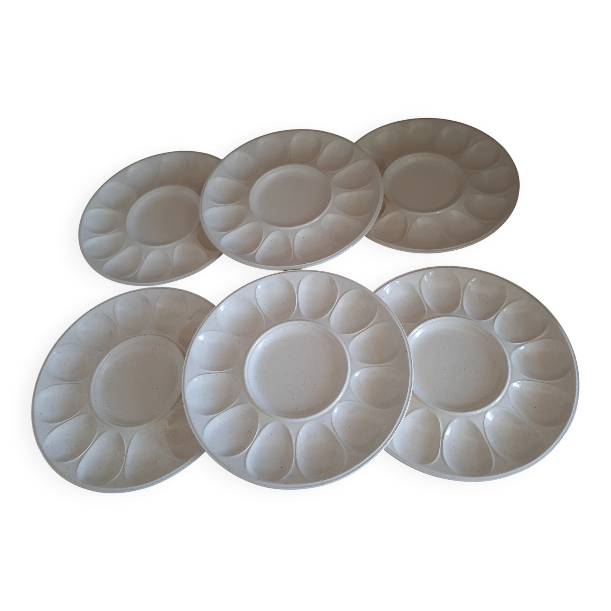 Set of 6 Vintage Mimosa Egg Plates – Speckled Cream Ceramic
