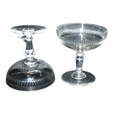 Set of 2 antique champagne glasses in cut crystal 1900 frieze Oves 11cm