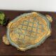 Florentine tray in gilded wood and turquoise with diamond pattern decoration