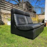 Paire de deux fauteuils modulaires en cuir noir de Walter Knoll, Allemagne, années 1970.