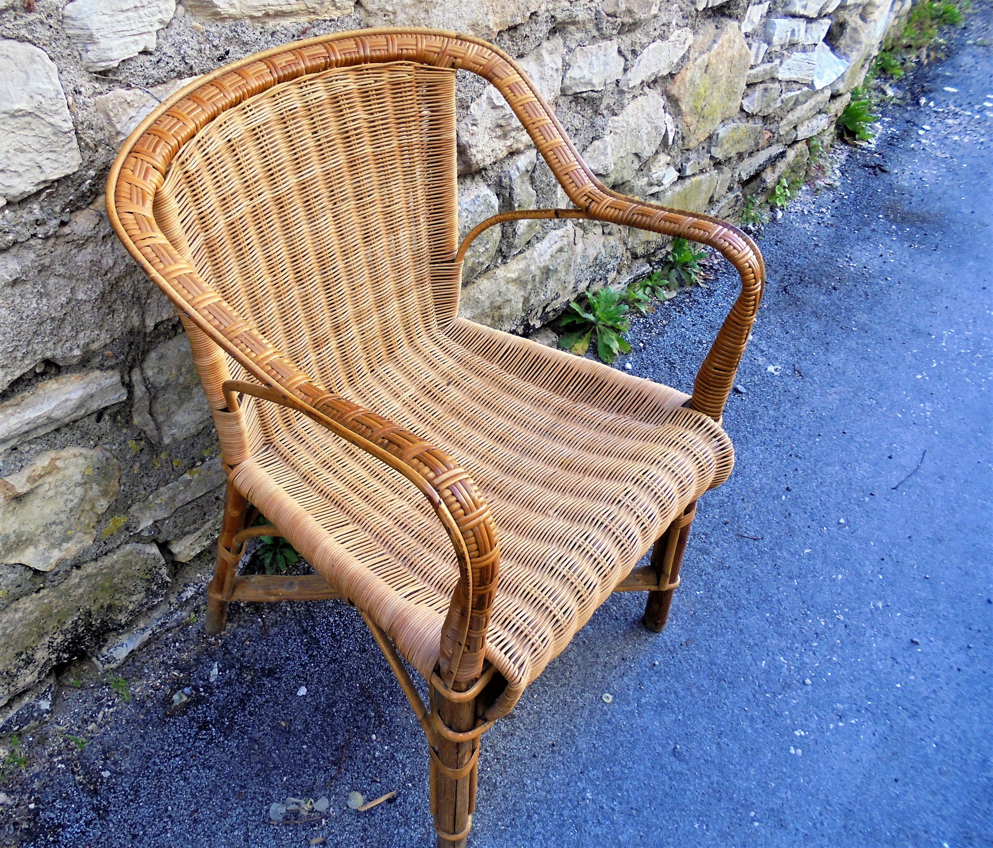 Fauteuil adulte rotin/osier vintage