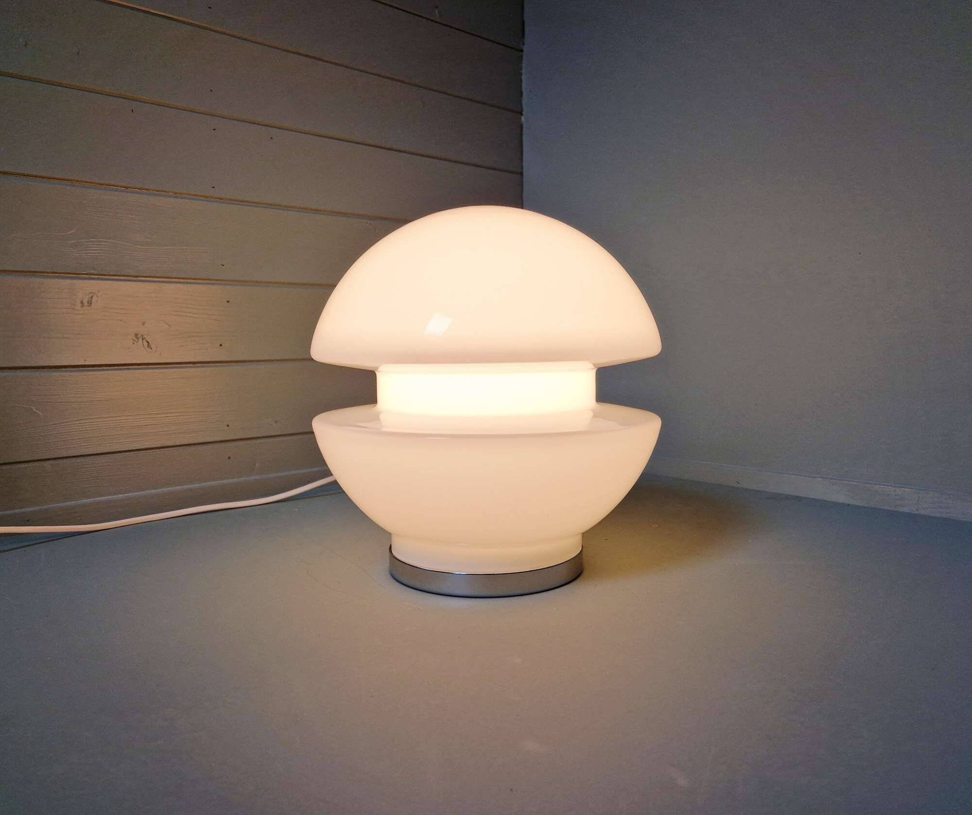 Space Age table lamp in white opaline and chrome metal, 1970
