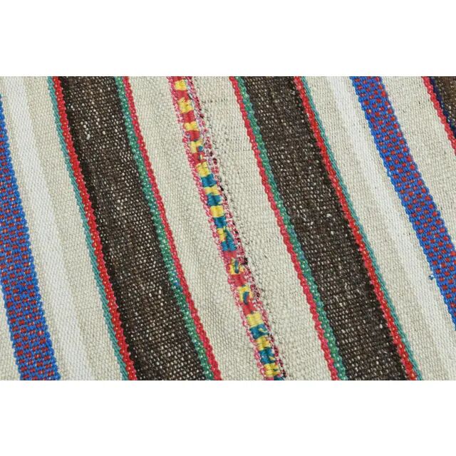 Turkish Vintage Striped Brown Blue Kilim Runner Rug 145x324