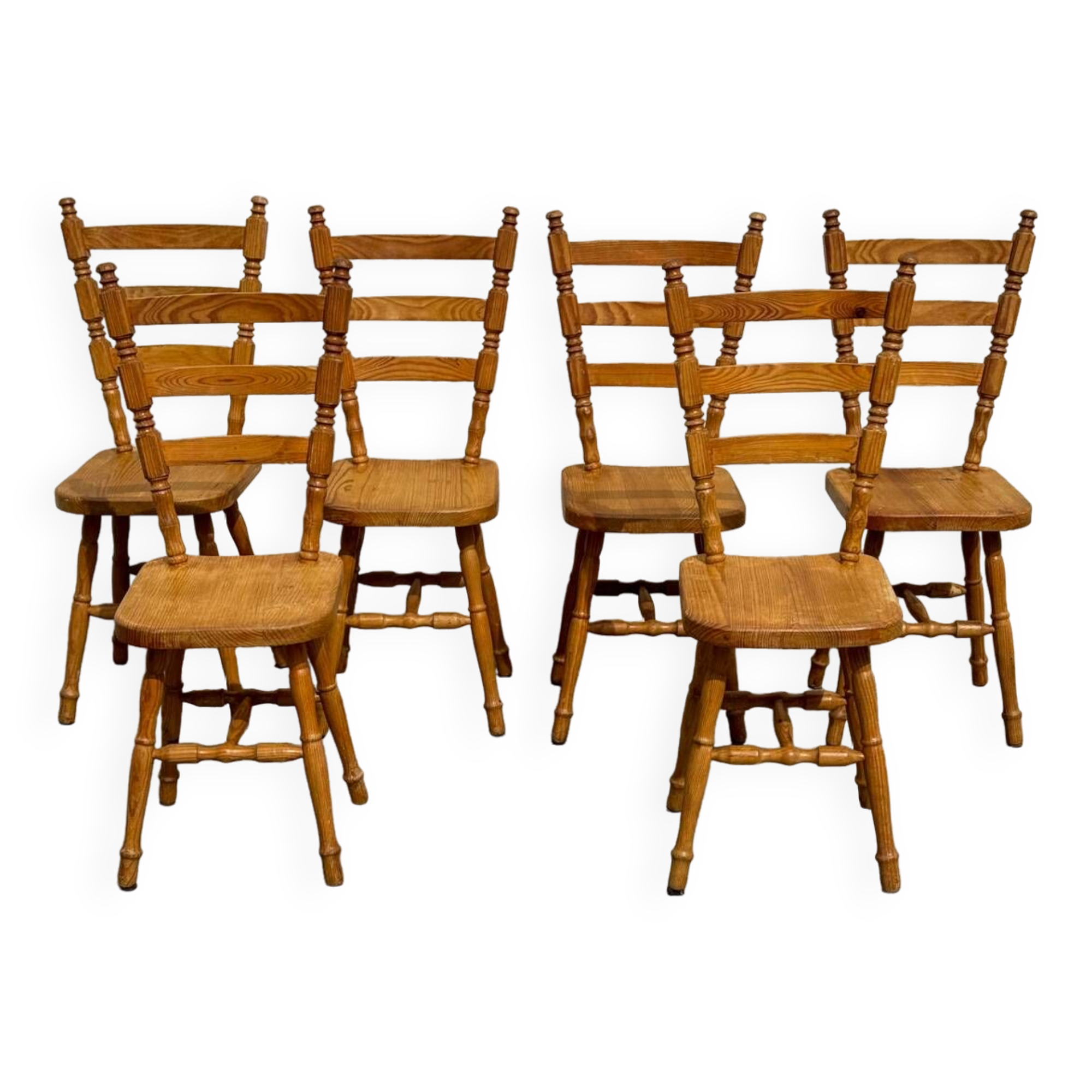 Set of 6 rustic pine chairs from the Vosges, 1980s.