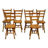 Set of 6 rustic chairs in Vosges pine from the 80s