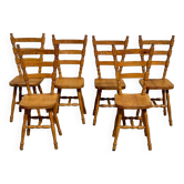 Série de 6 chaises rustiques en pin des Vosges années 80