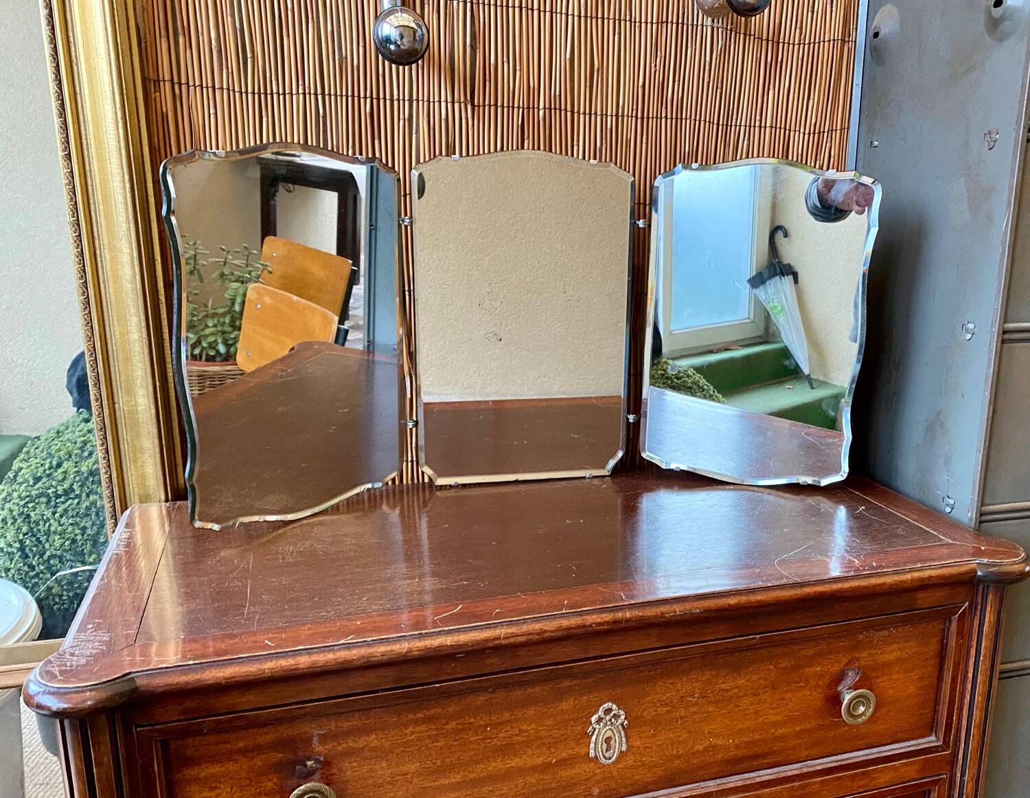Miroir triptyque biseauté vintage art déco bauhaus années 30/40