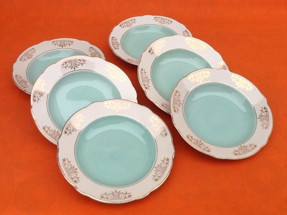 1950s 6 hollow plates Earthenware with gilding Diameter: 240mm