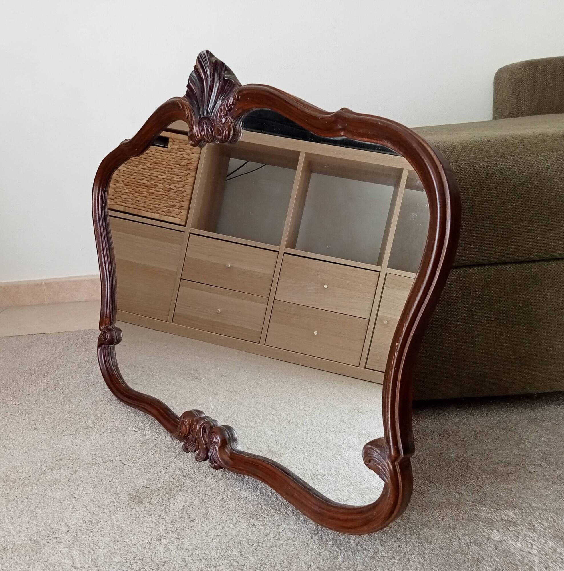 Pair of large antique Rococo style Louis XV mirrors in carved solid wood.