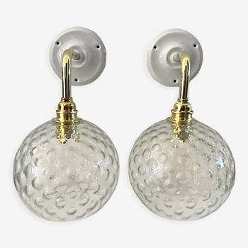 Pair of vintage bubble glass sconces electrified to nine