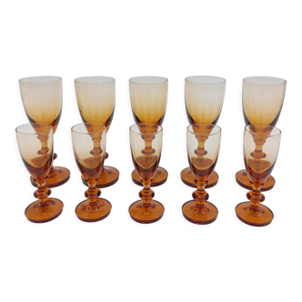Set of 10 vintage amber flutes