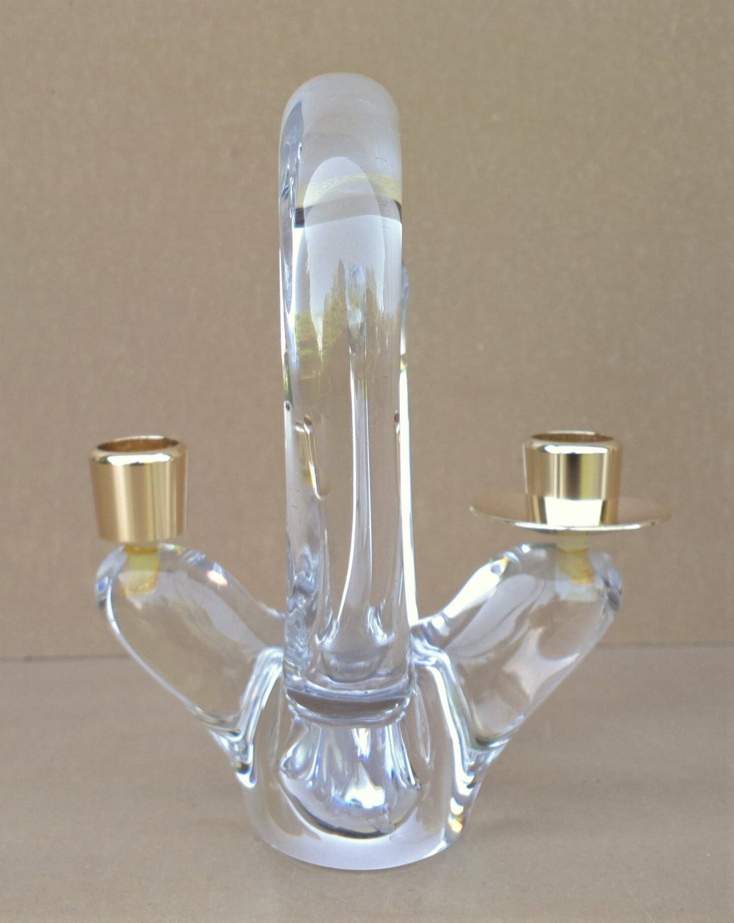 Old 2-light crystal candlestick signed SCHNEIDER FRANCE vintage design from the 60s