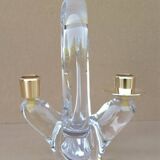 Old 2-light crystal candlestick signed SCHNEIDER FRANCE vintage design from the 60s