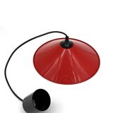 Red conical pendant light in enamelled metal