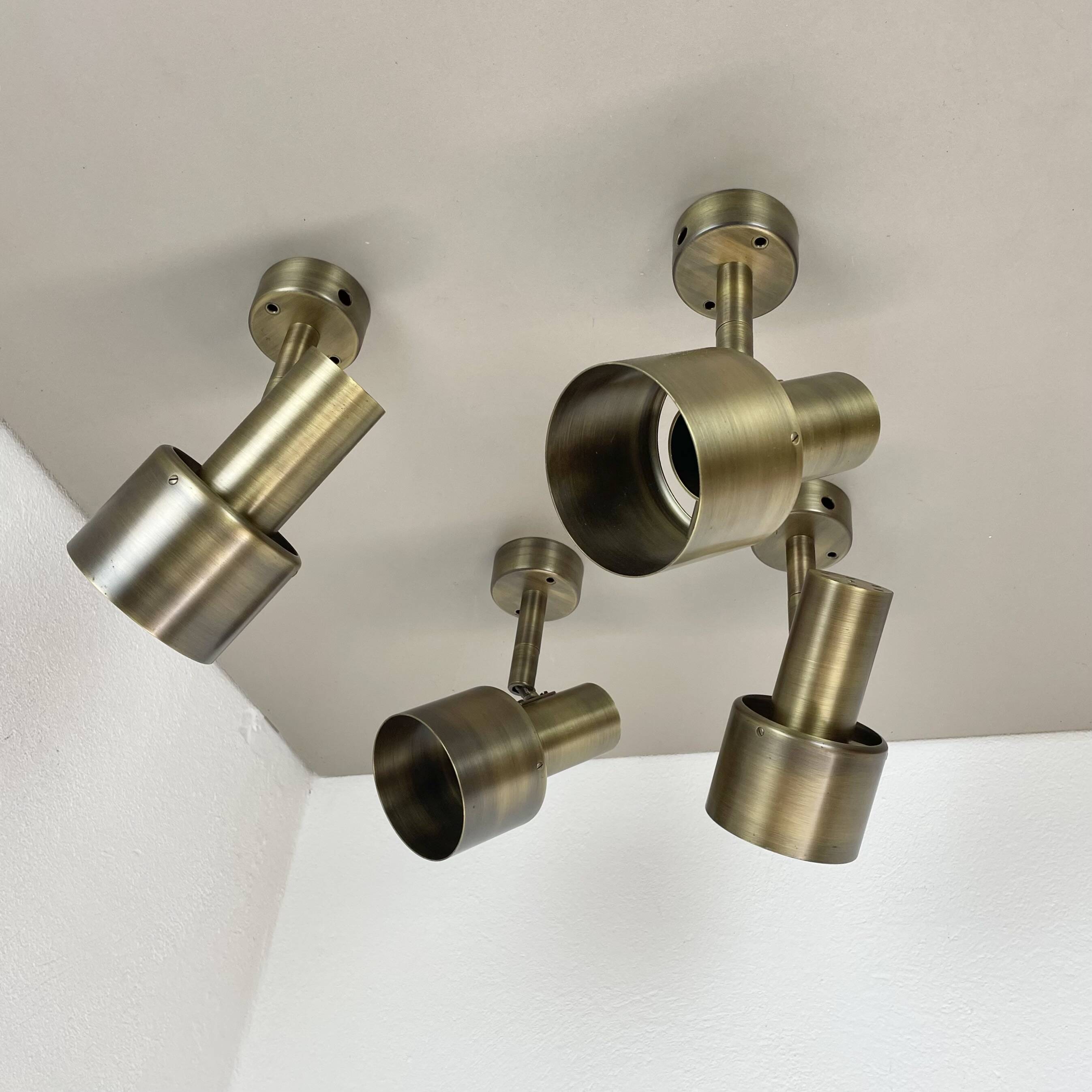 2 of 4 minimalist solid Brass "tube" SPOT Ceiling wall Lights, Italy 1970s