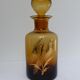 Decorated and signed perfume bottle, brown glass, painted "by hand Clary Paris"