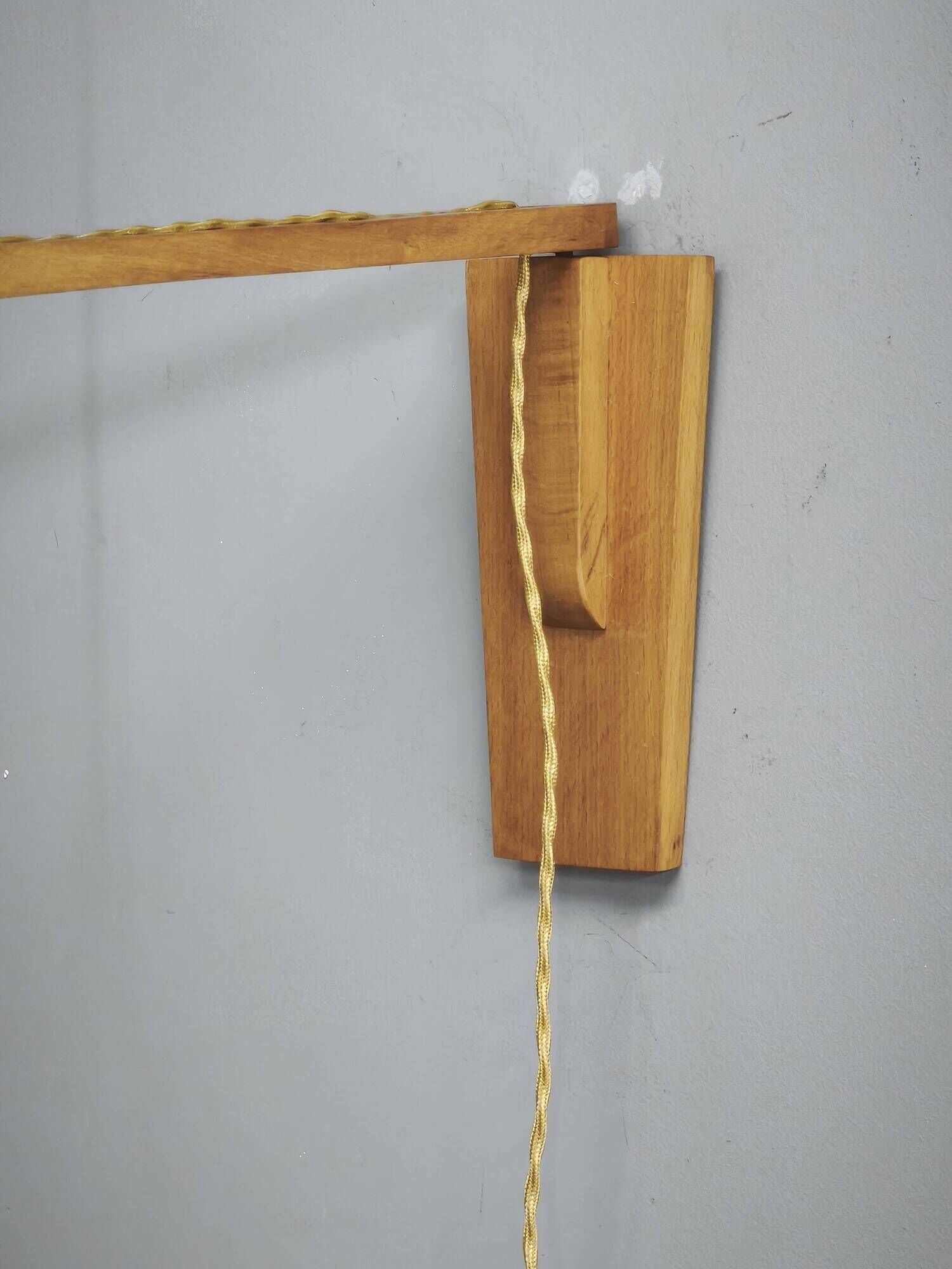 Czechoslovak Rattan and Wood Swing Arm Wall Lamp, 1960s