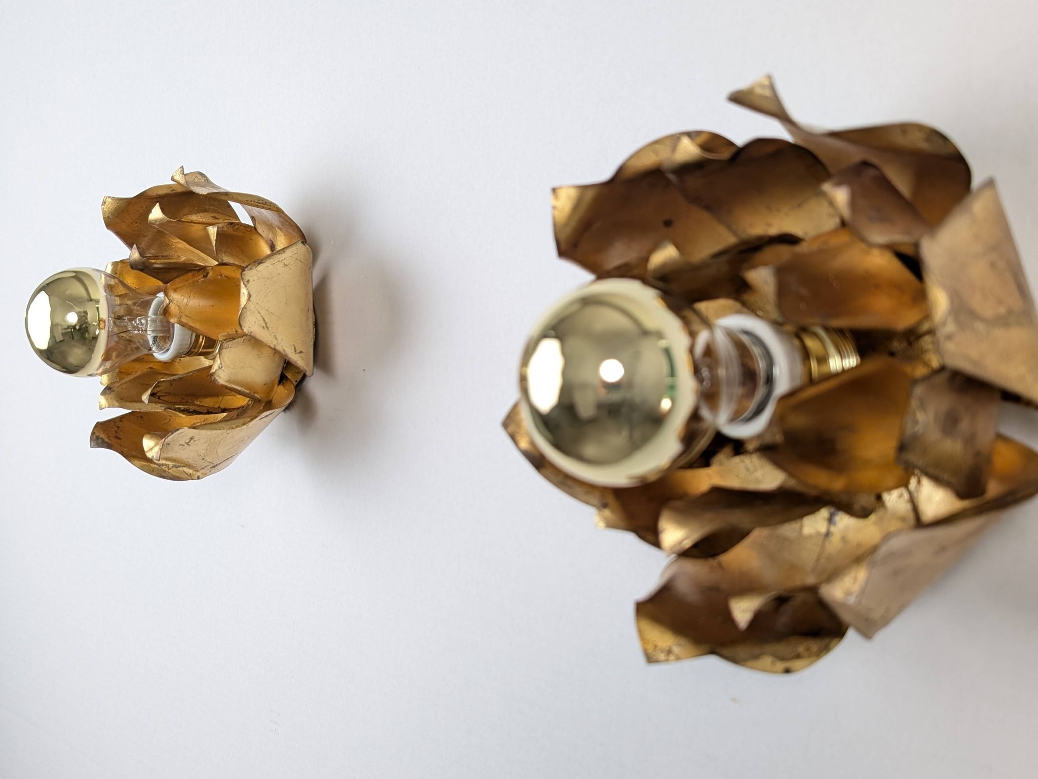 Pair of floral gilt metal wall sconces, Hans Kögl, 1970s
