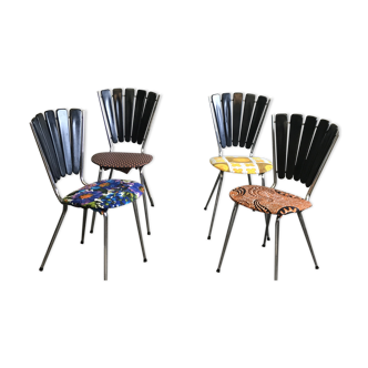 Set of 4 chairs upholstered in a vintage pop style