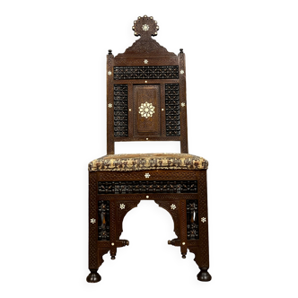 Rare Syrian armchair nineteenth century noble wood finely carved and decorated around 1850