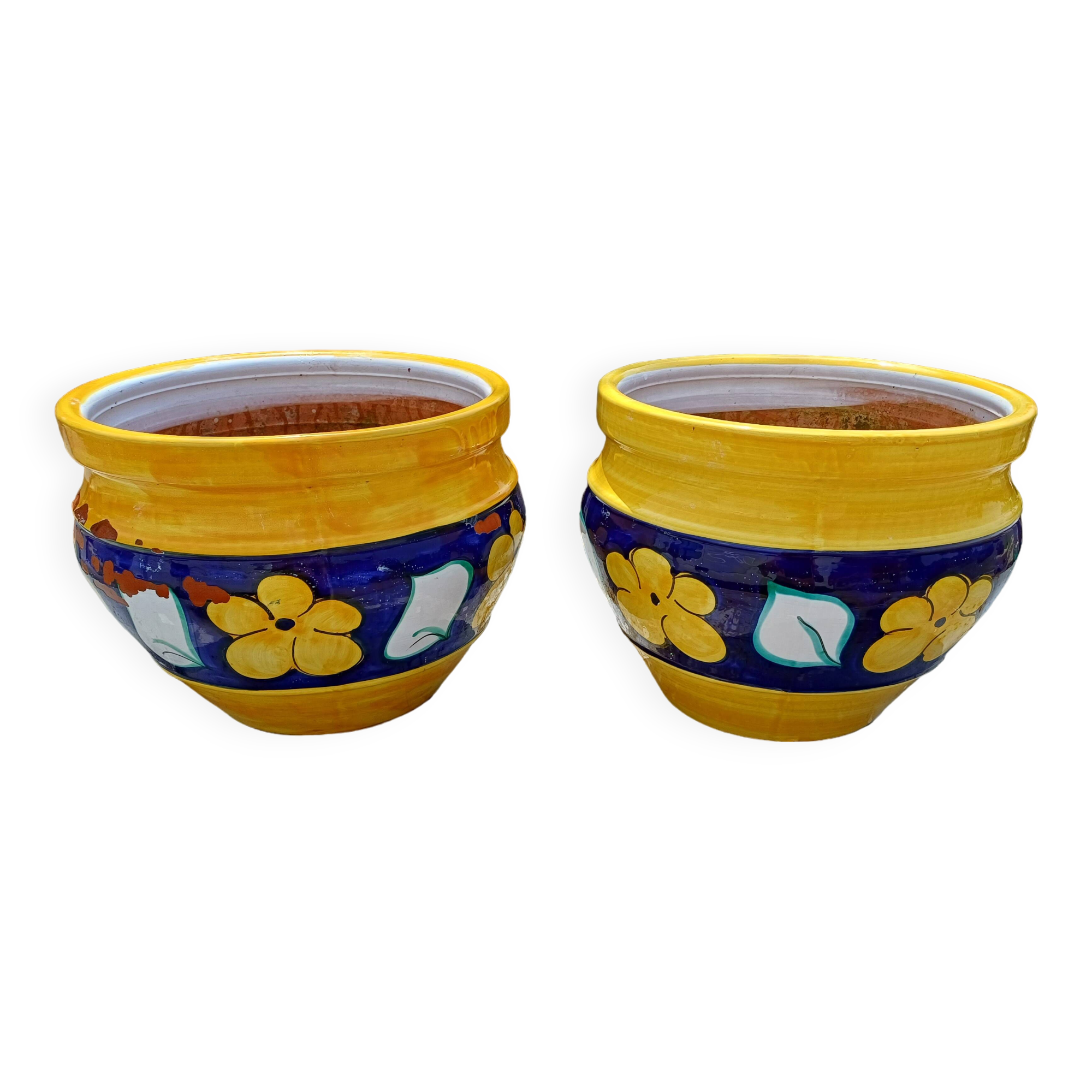 Pair of glazed terracotta planters