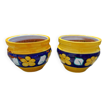 Pair of glazed terracotta planters