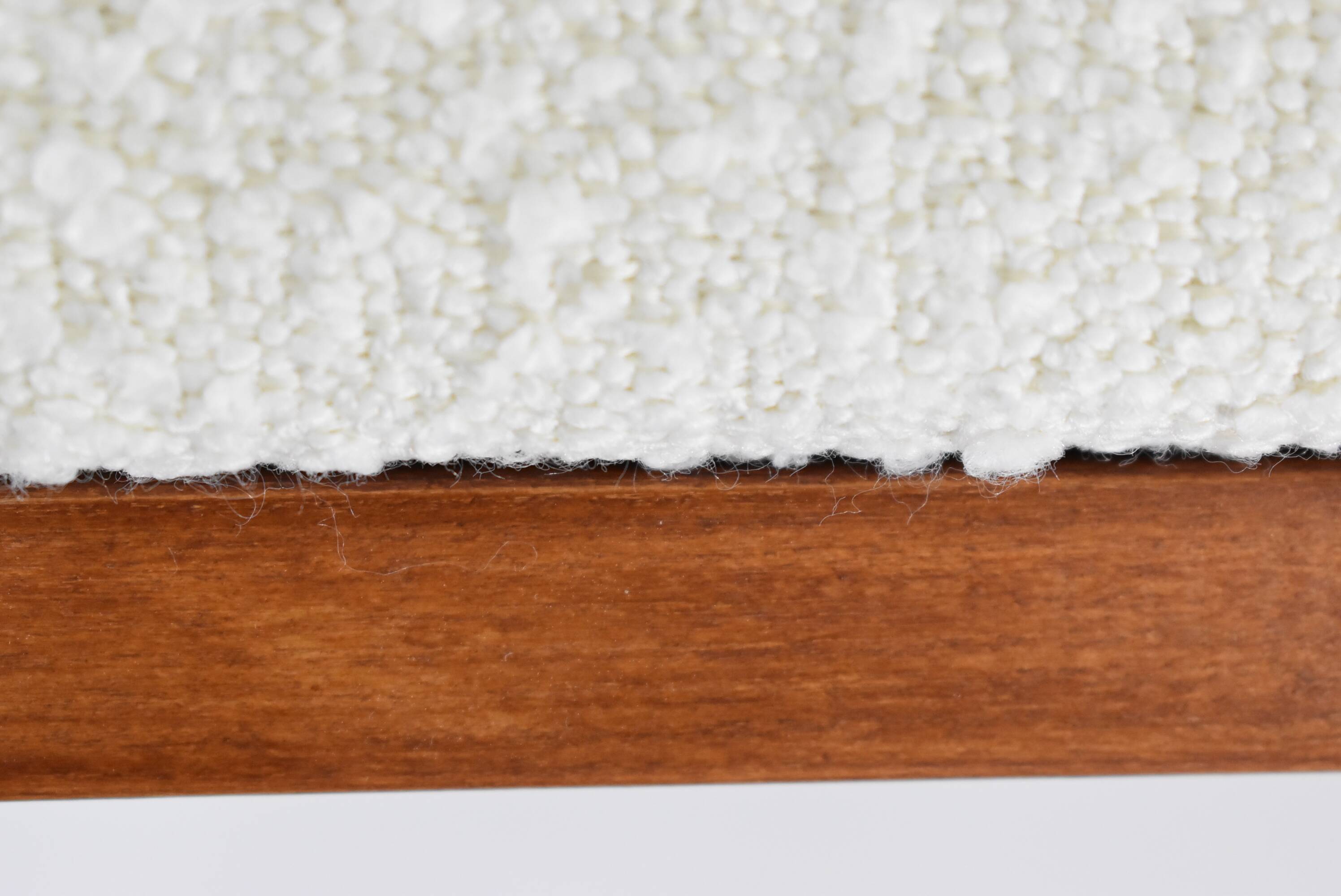 Scandinavian two-seater Sofa, 60's style, teak & white bouclé