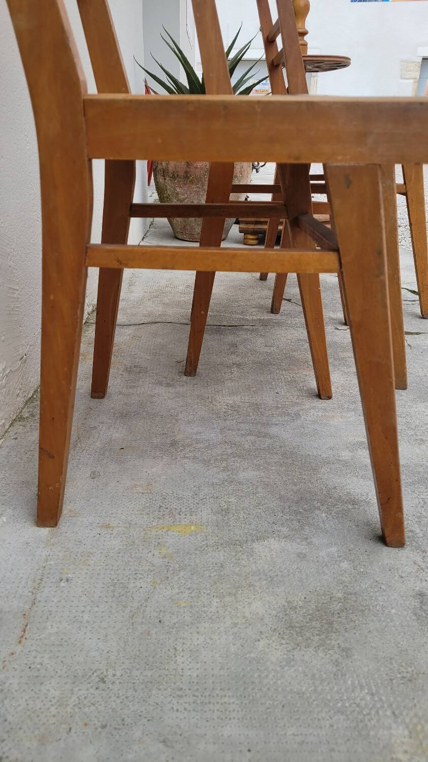 Series of 3 vintage chairs with compass legs - 1950s