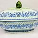 Gien, vegetable dish, soup tureen and its lid in fine earthenware, Rouen decoration.