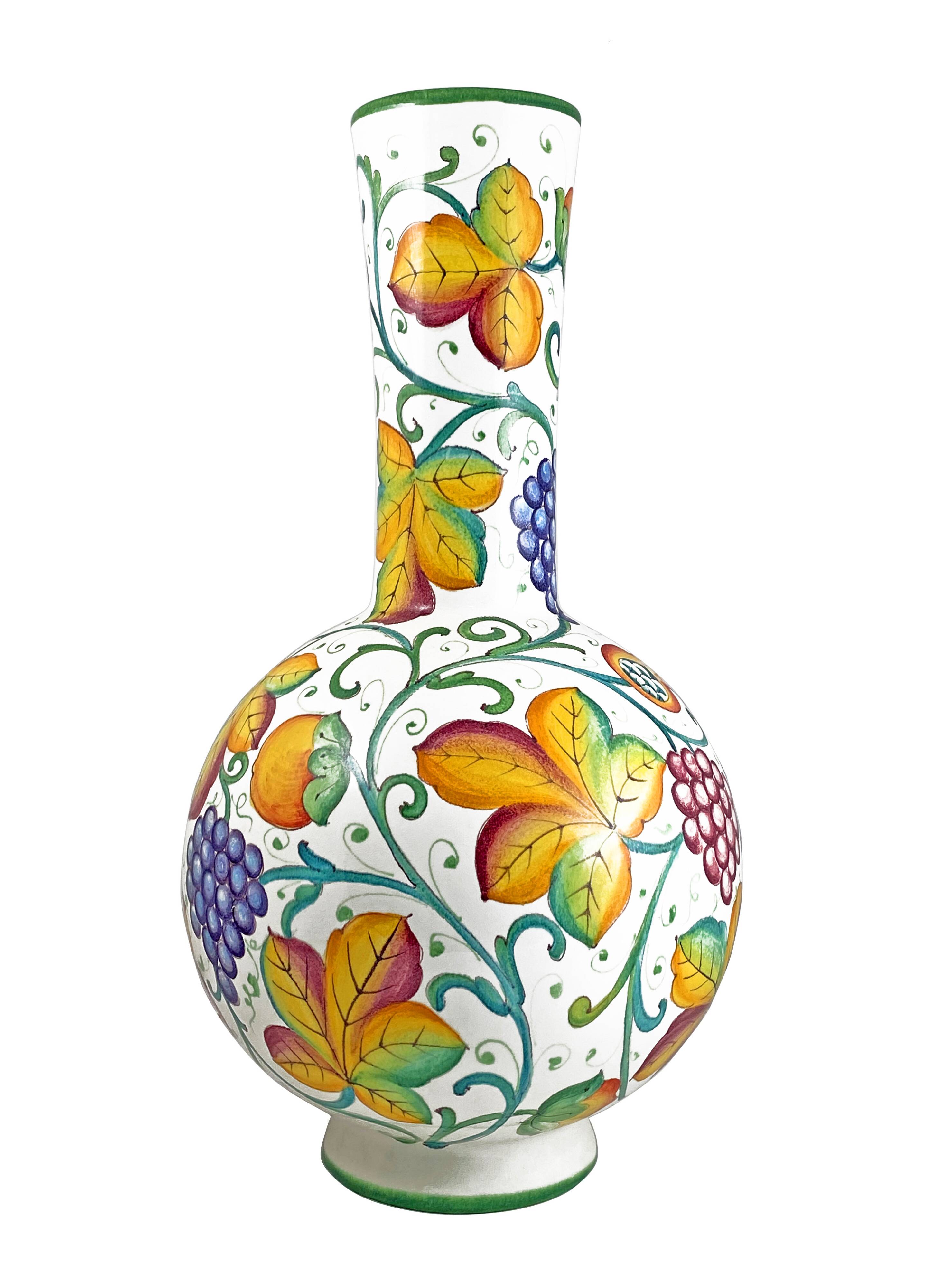 Large 1980s decorative vase hand painted enamel height. 63 cm. Italian manuf. Paolo MARIONI